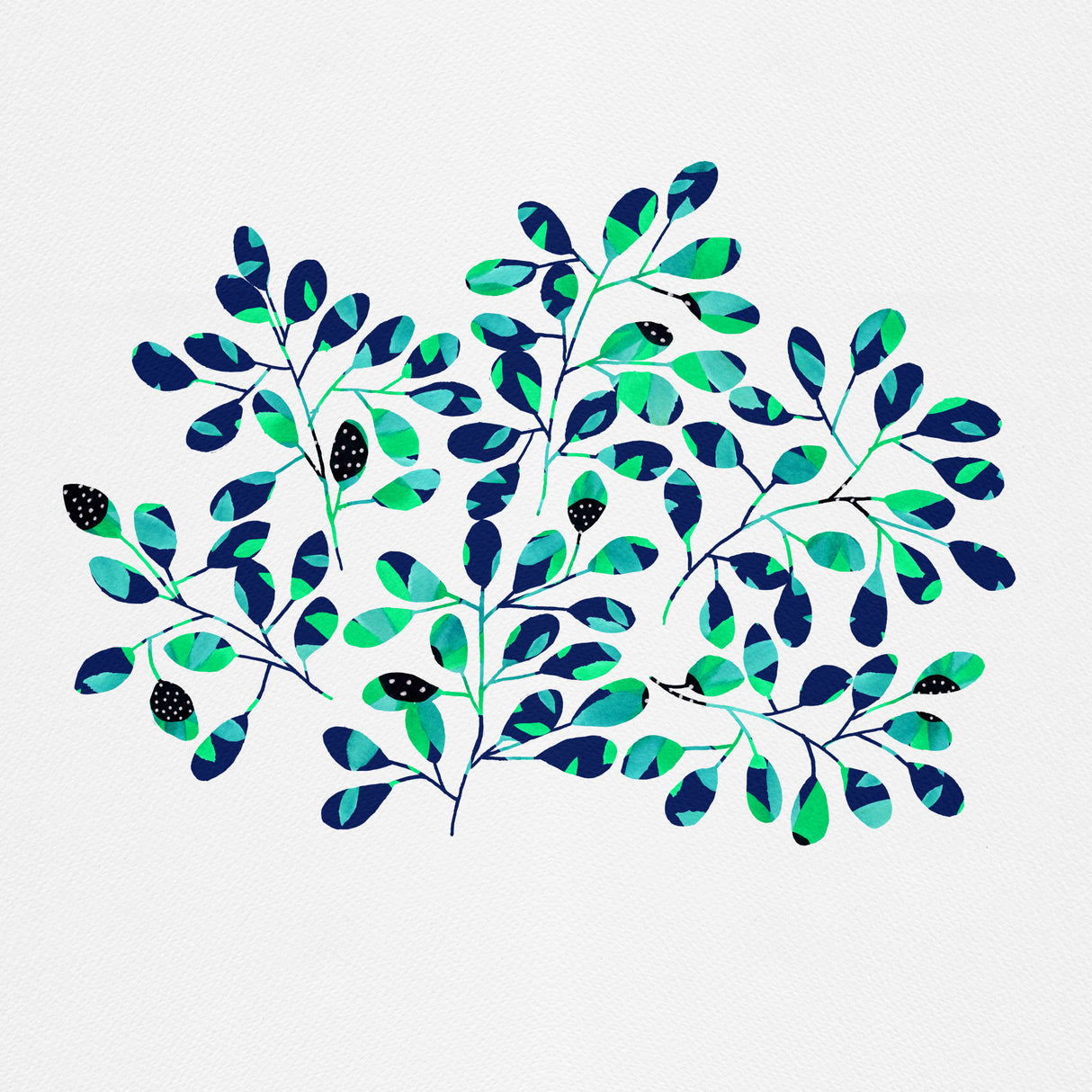 Polka Dot Leaf Sprig Blue Green Poster och Canvastavla