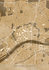 Sepia vintage map of Frankfurt downtown Germany Poster och Canvastavla