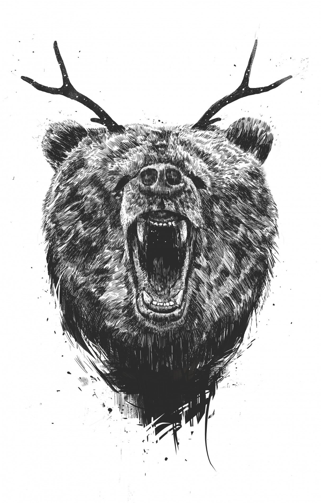 Angry bear with antlers Poster och Canvastavla