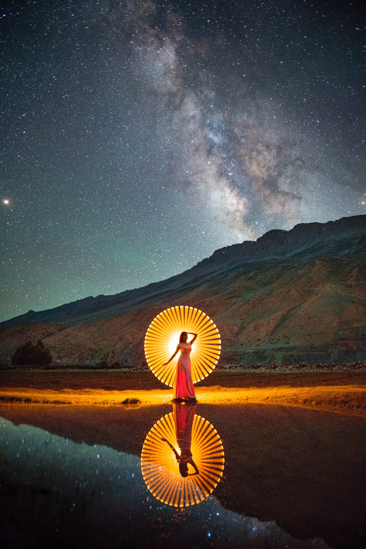 Light painting under the milkyway Poster och Canvastavla