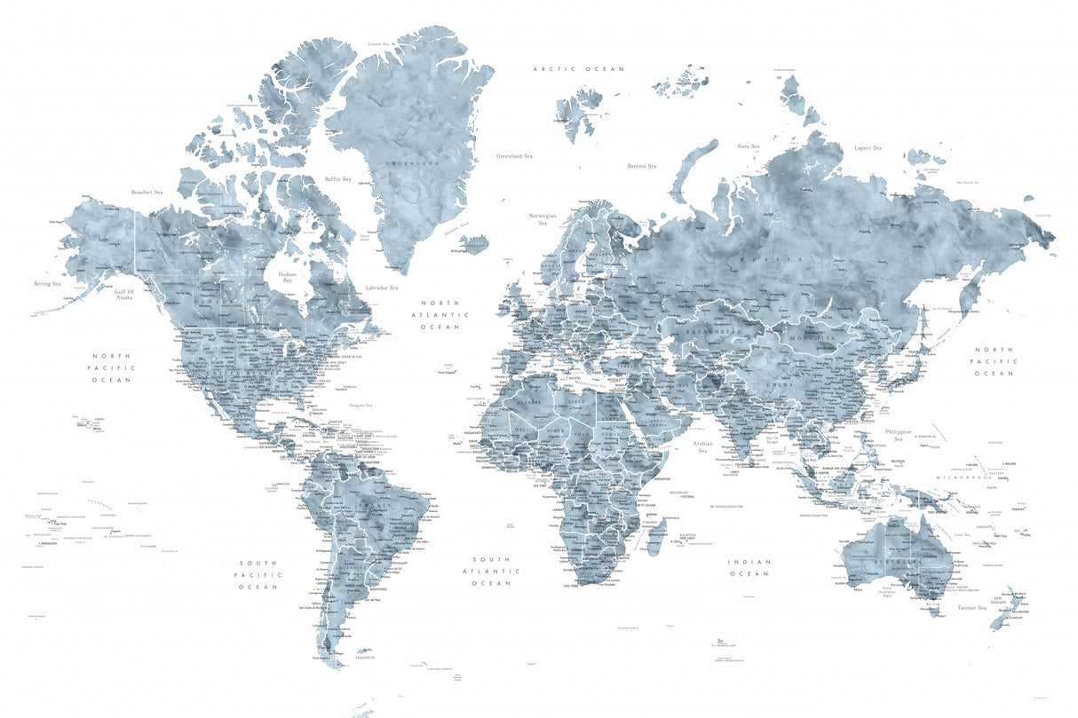 Detailed world map with cities, Ninian Poster och Canvastavla