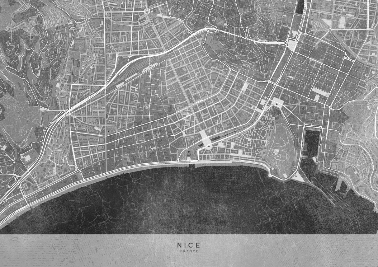 Gray vintage map of Nice downtown France Poster och Canvastavla