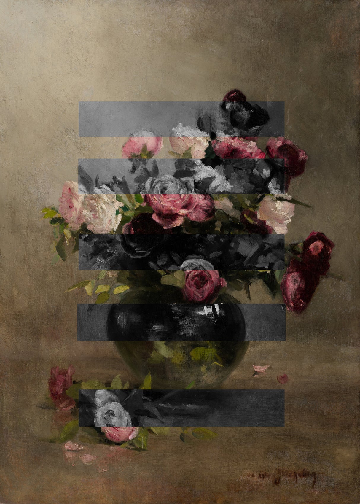 Bouquet of Vintage Oil Painting Flowers, Collage Poster och Canvastavla