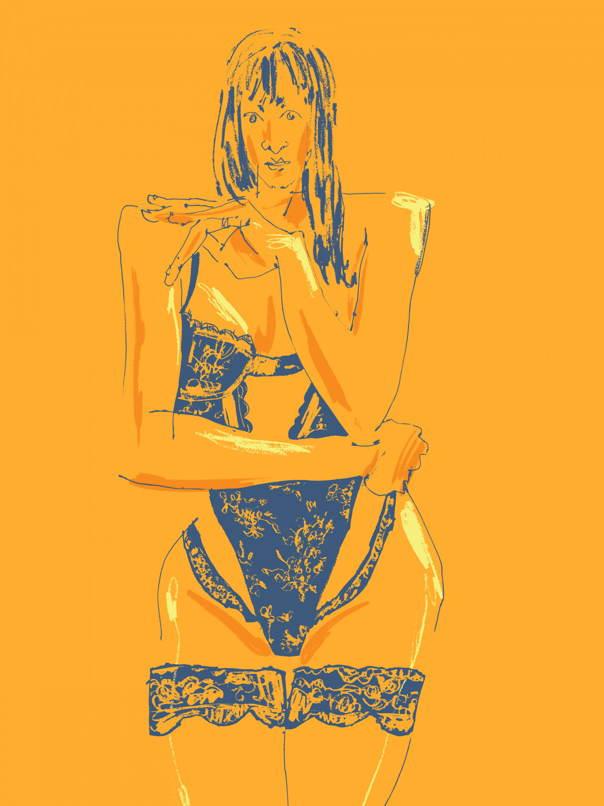 Girl In Lingerie Orange Poster och Canvastavla