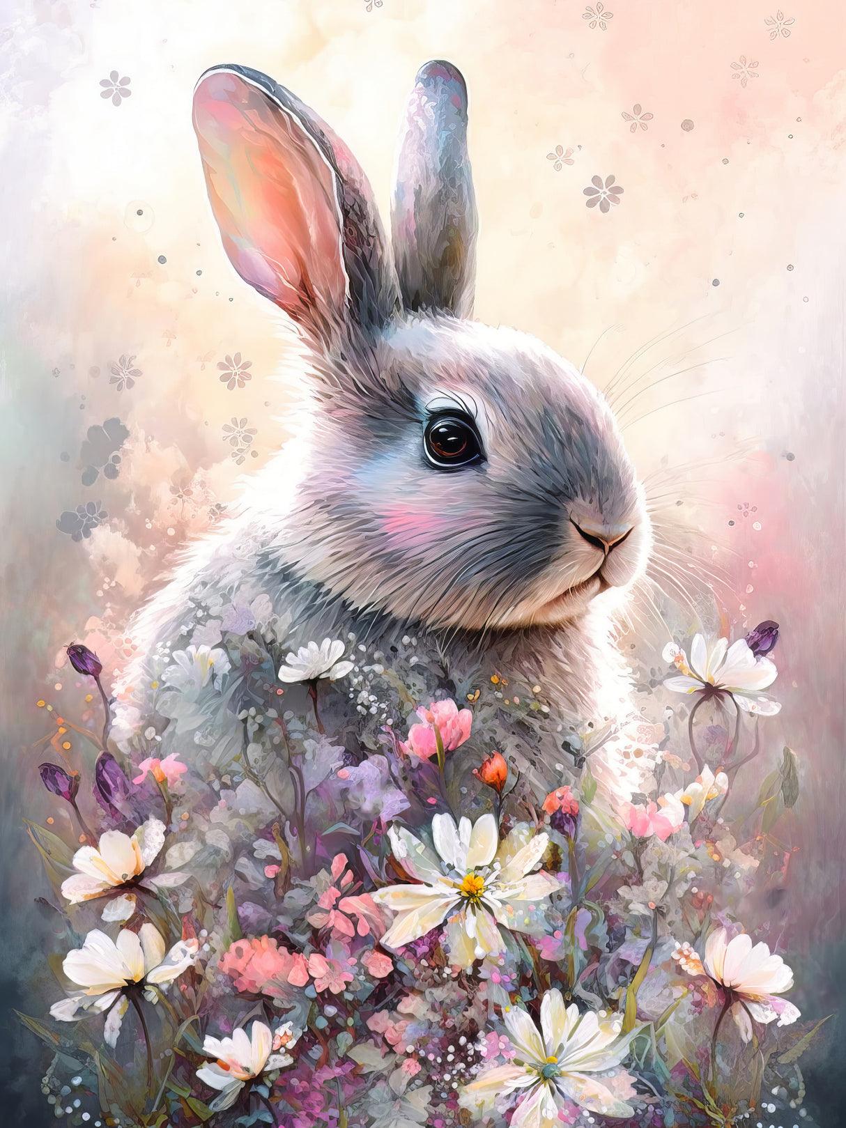 Rabbit and Flowers 2 Poster och Canvastavla