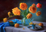 With a bouquet of yellow tulips Poster och Canvastavla