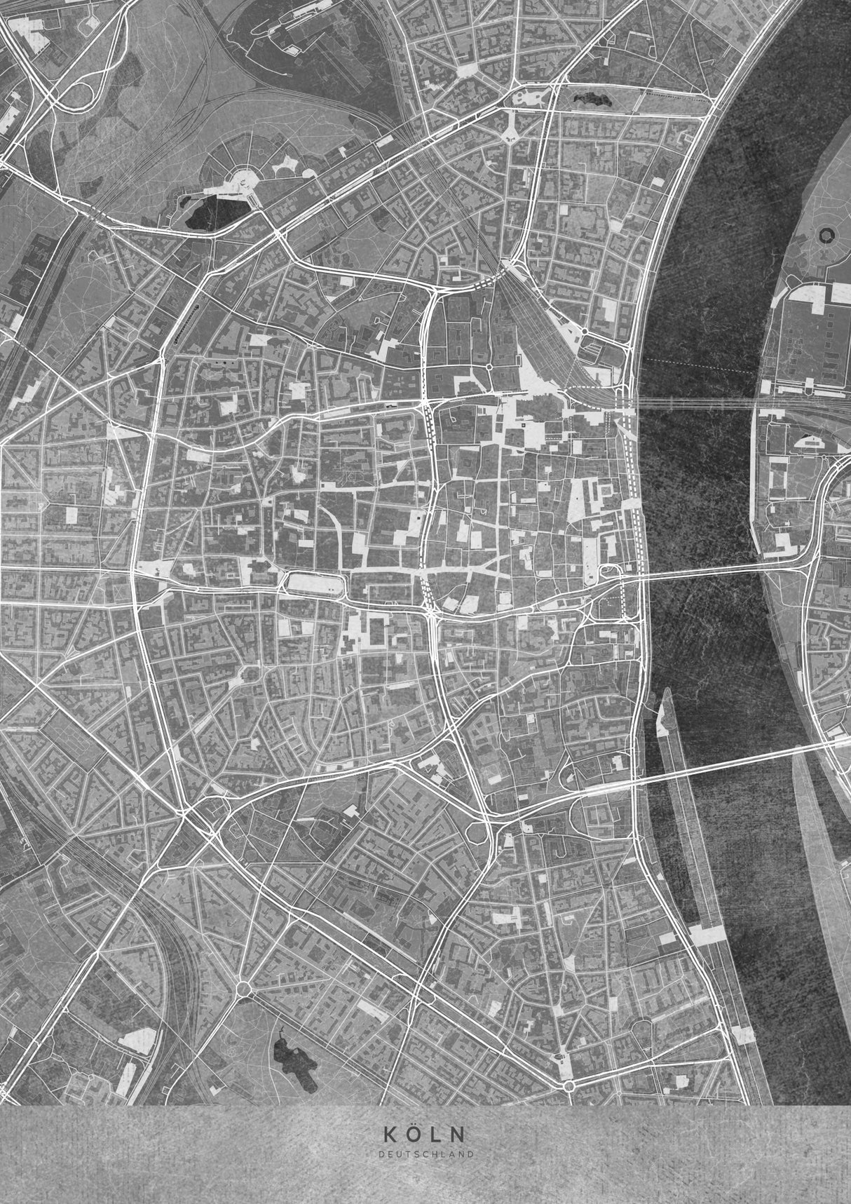 Gray vintage map of Köln downtown Germany Poster och Canvastavla