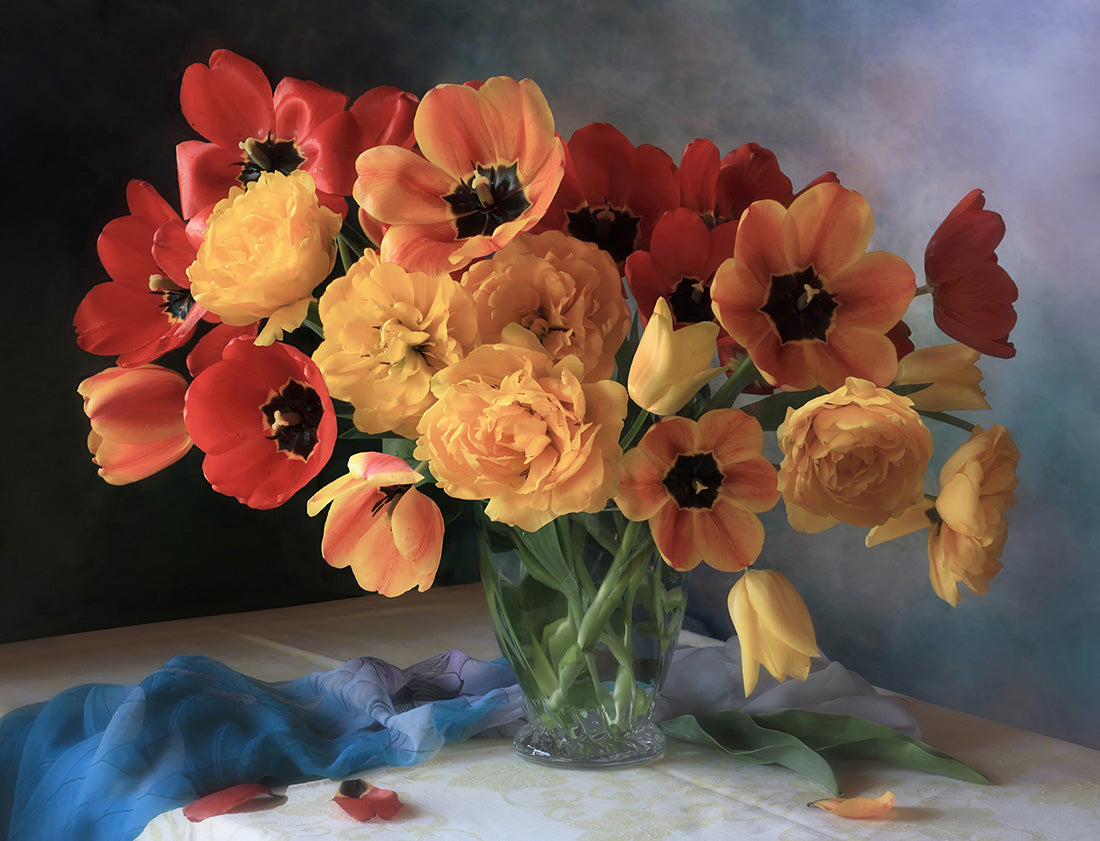 Still life with a bouquet of tulips Poster och Canvastavla