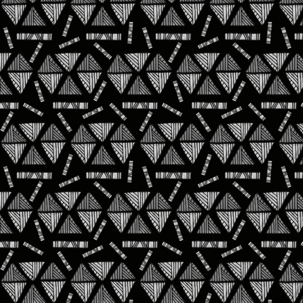 Tribal Ethnic Triangles Shapes Gray Black Poster och Canvastavla