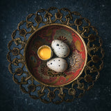 Quail eggs in vintage Indian bowl Poster och Canvastavla