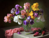 With a bouquet of irises and flowers lupine Poster och Canvastavla
