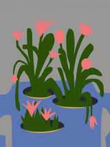 Blue Recycle Bottle With Pink Blooms Poster och Canvastavla