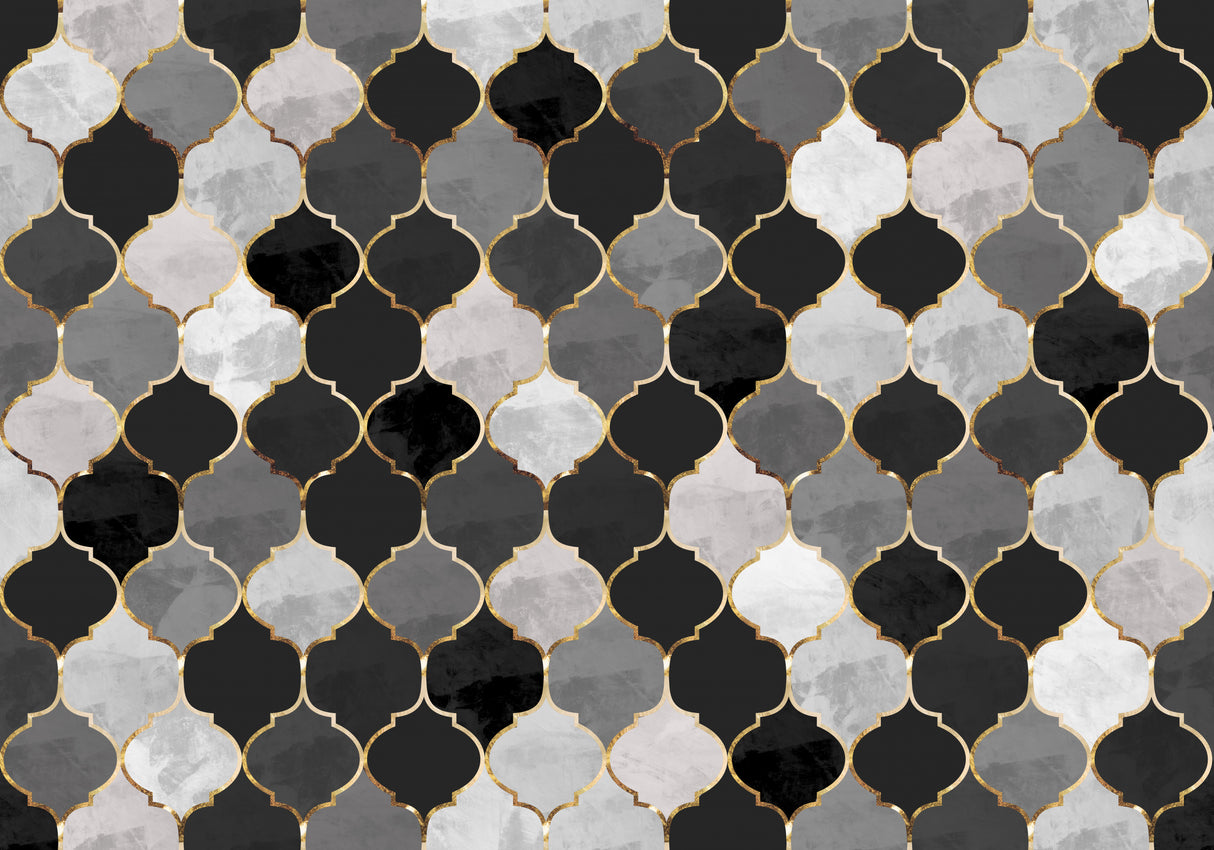 Moroccan wall mural grey gold Poster och Canvastavla