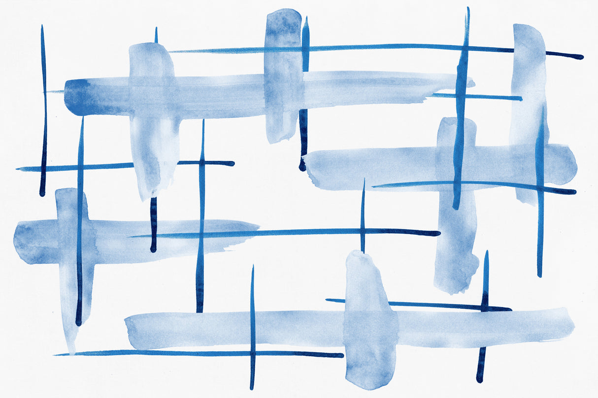 Abstract Lines Blue and White 05 Poster och Canvastavla