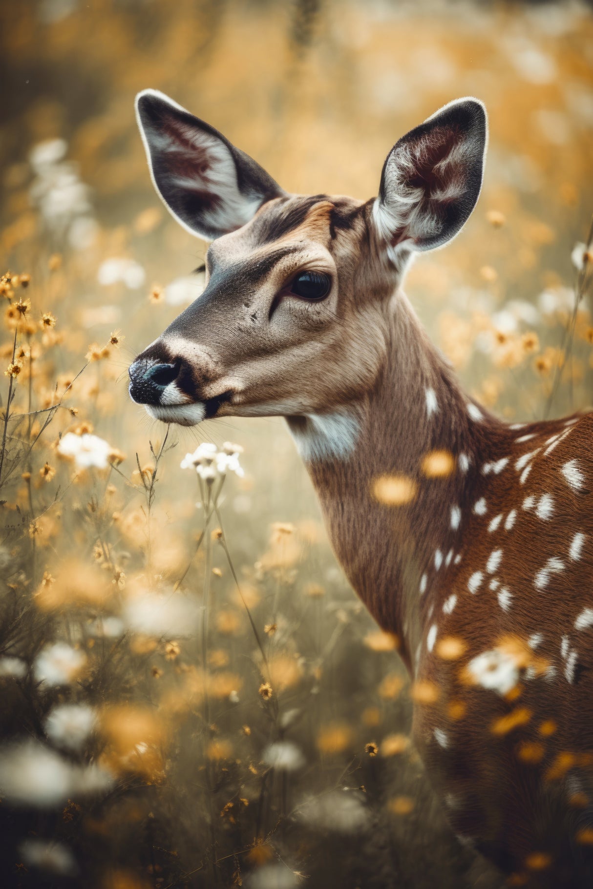 Deer in flower field Poster och Canvastavla