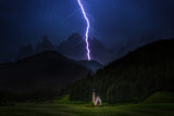 Lightning over Val di Funes Dolomites Poster och Canvastavla