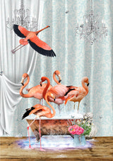 A flurry of Flamingos &amp; Bubbles Poster och Canvastavla