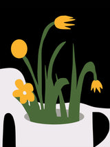Abstract Sculpture and Yellow Flowers Poster och Canvastavla