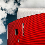 Three tiny windows in red wall Poster och Canvastavla
