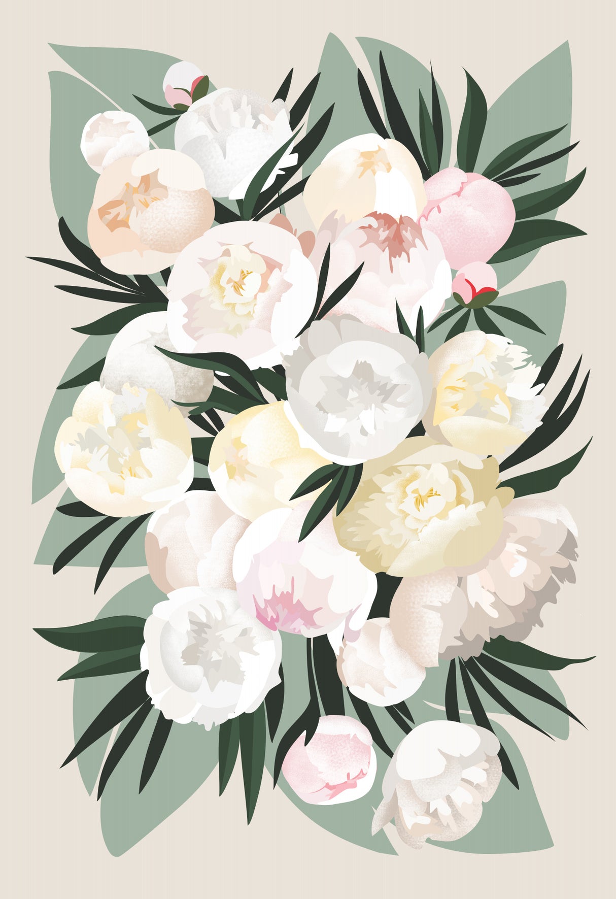 Dara bouquet with leaves and peonies Poster och Canvastavla