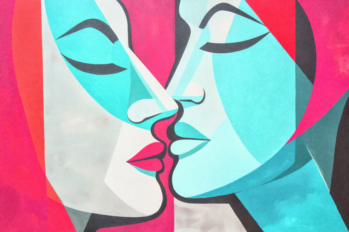 A Kiss Pink Teal Poster och Canvastavla