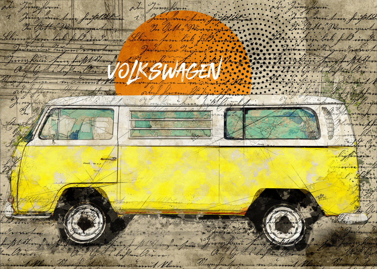 volkswagen vw combi yellow Poster och Canvastavla