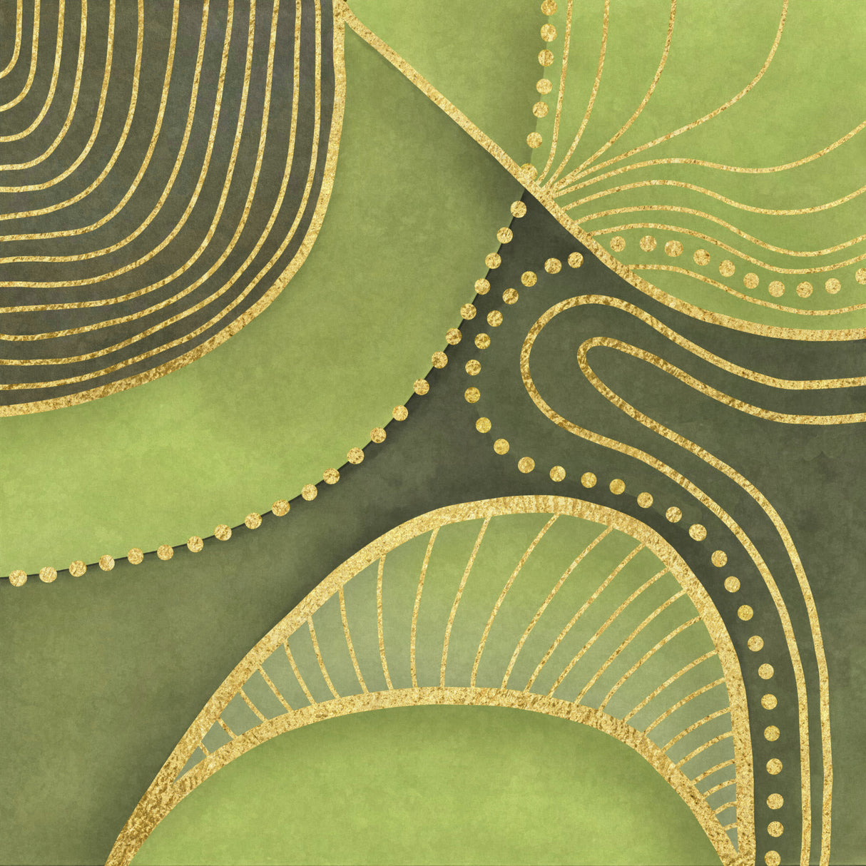 Shaded Mid Century Art Jade Green Gold Poster och Canvastavla