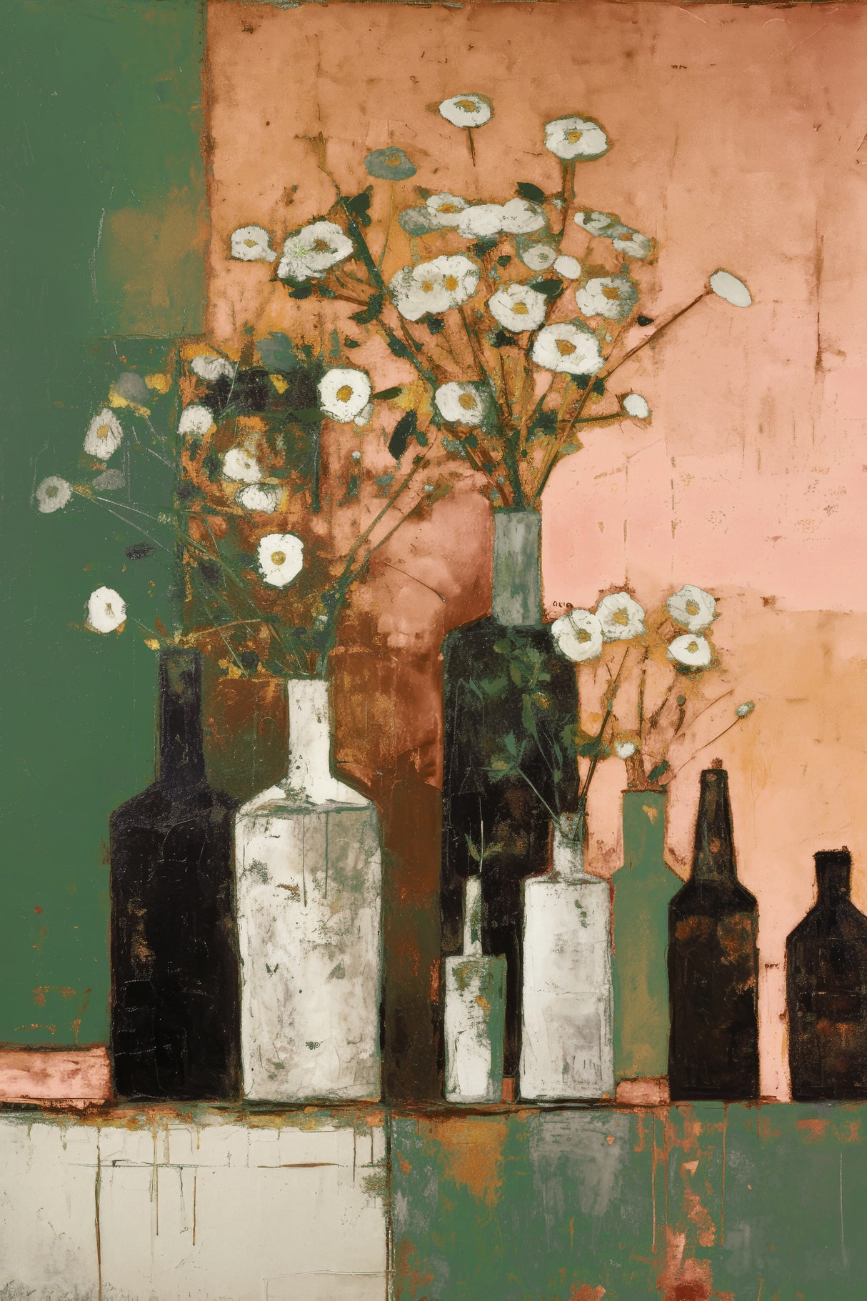 Bottles And Flowers Poster och Canvastavla