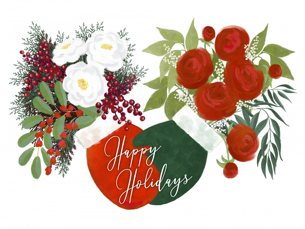 Floral mittens Happy holidays in white Poster och Canvastavla