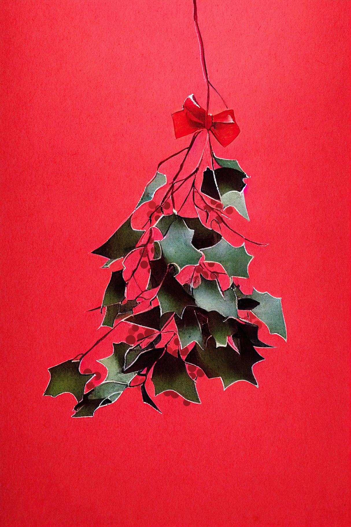 Mistletoe With Red Bow Poster och Canvastavla