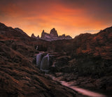 Waterfall Sunset Poster och Canvastavla