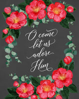 Watercolor camellias Let us adore Him Poster och Canvastavla