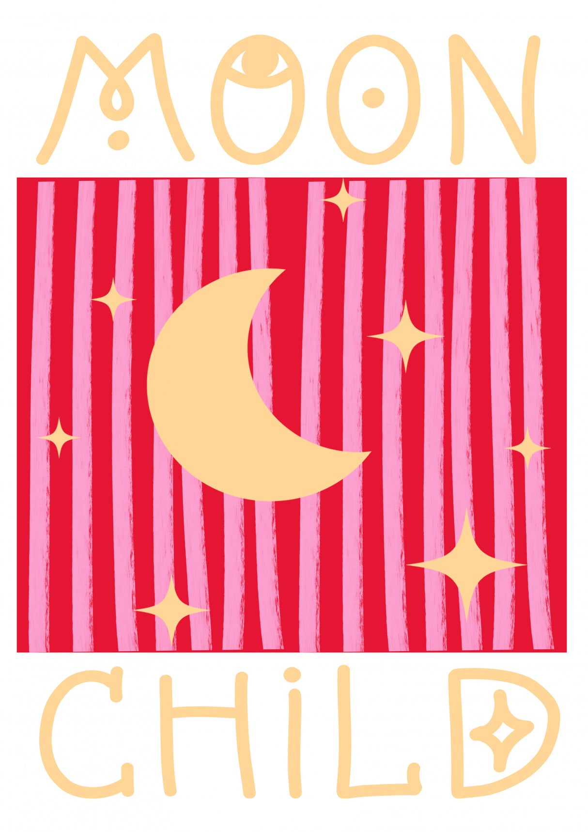 Pink and Red Moon Child Poster och Canvastavla