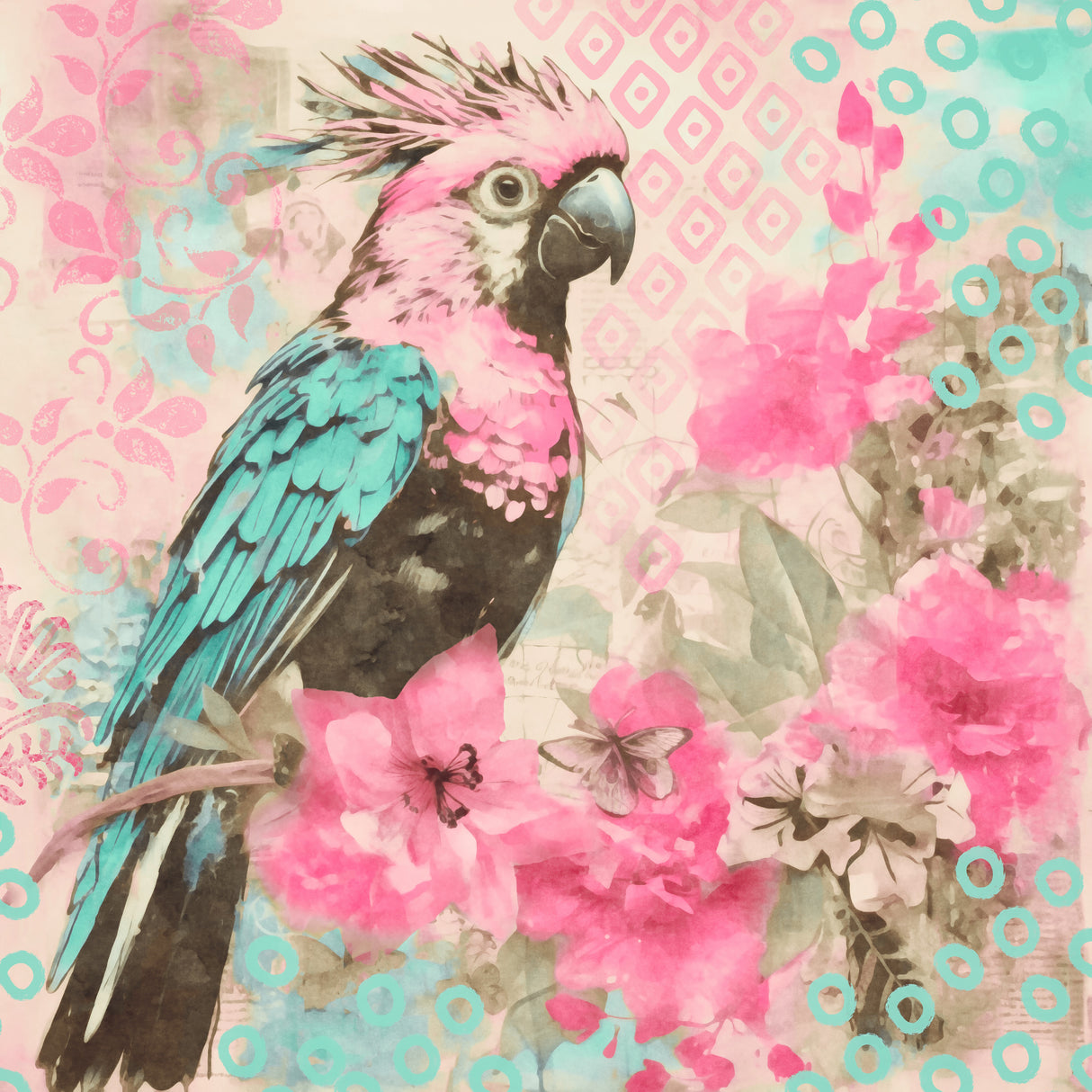 Cockatoos Pastel Garden Poster och Canvastavla