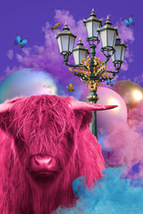 Pinkie Moo Cow Bubbles &amp; Clouds Poster och Canvastavla
