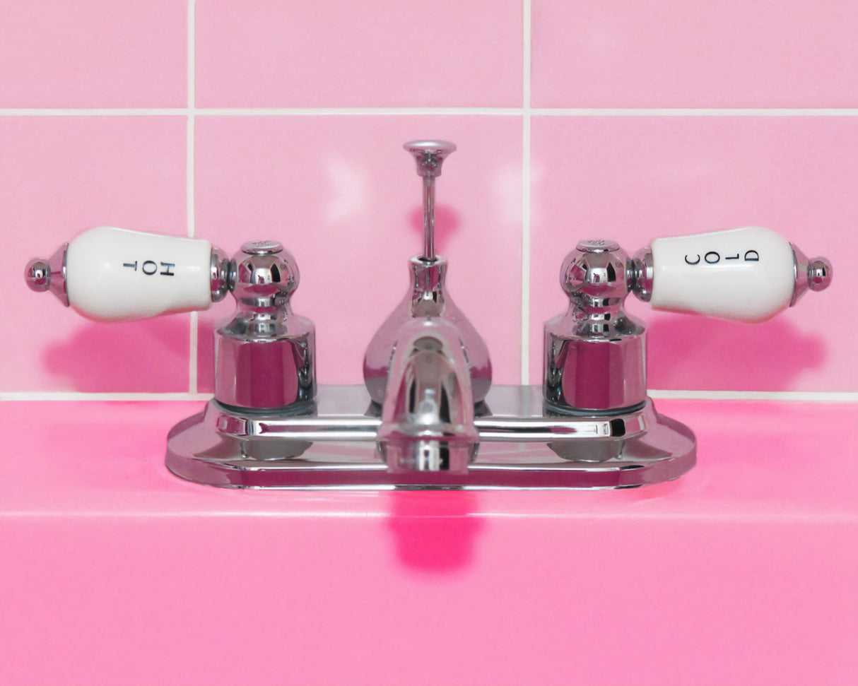 Retro Pink Sink Faucet Poster och Canvastavla