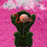 Fluttering Pink Flamingo on a Green Chair Poster och Canvastavla
