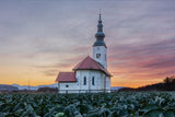 Church in magnificent sunset Poster och Canvastavla