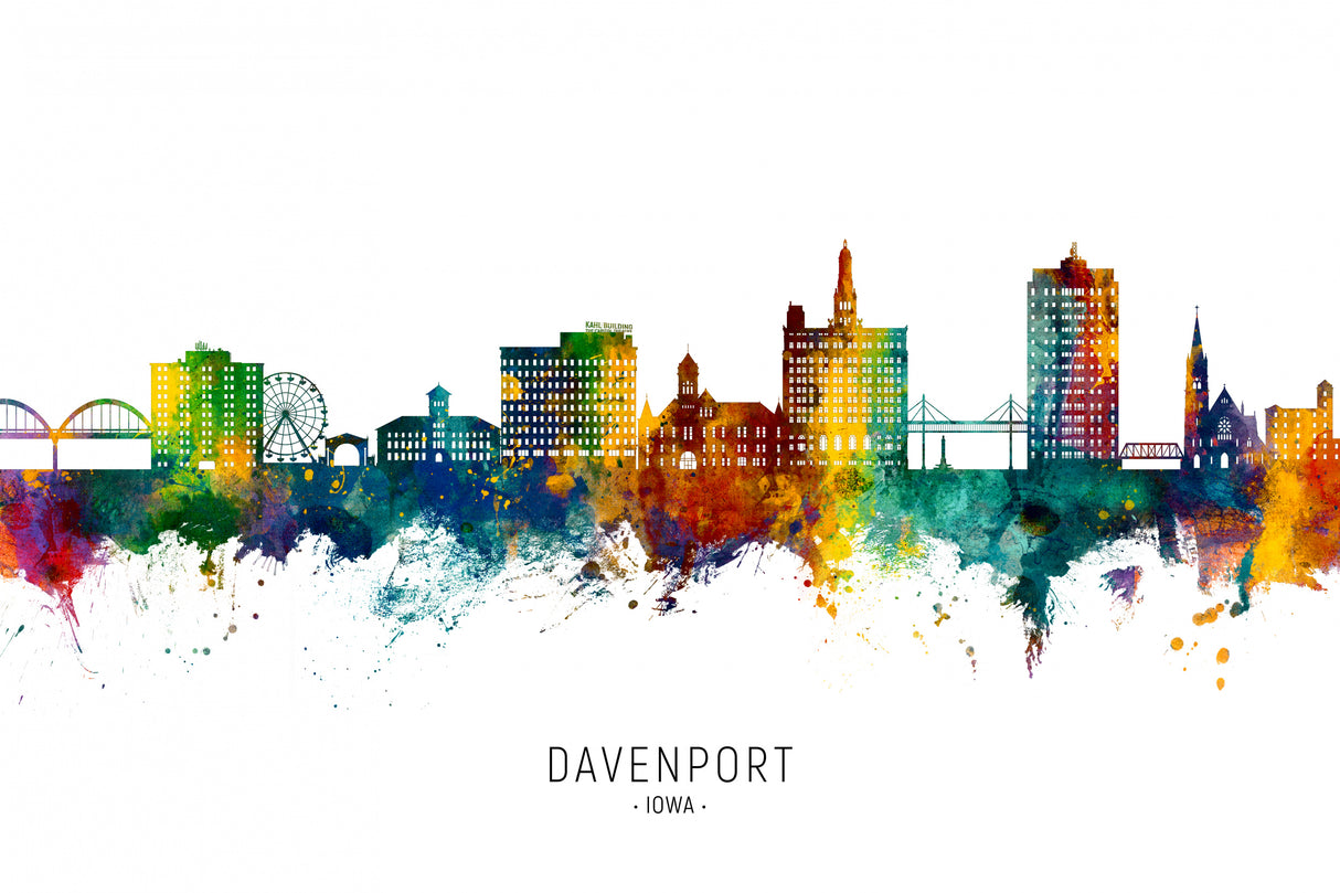 Davenport Iowa Skyline Poster och Canvastavla