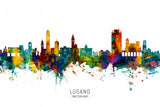 Lugano Switzerland Skyline Poster och Canvastavla