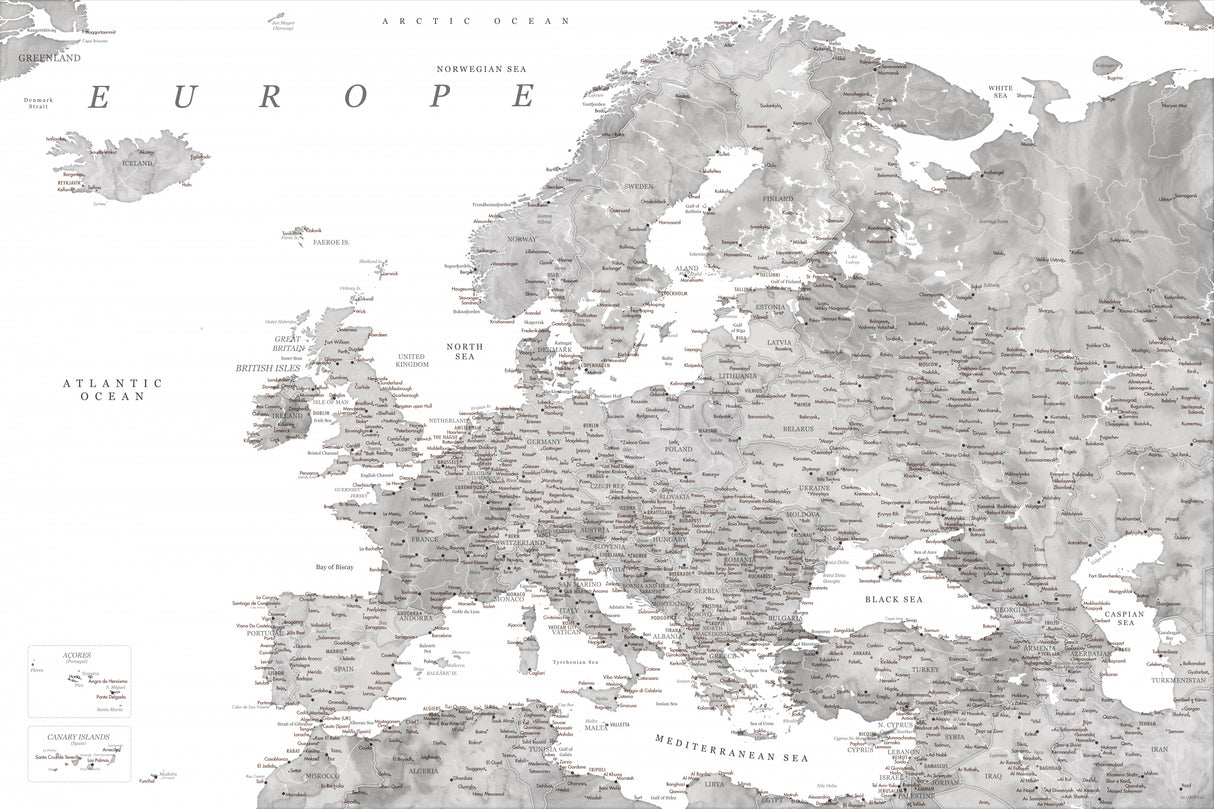 Gray watercolor Europe map Poster och Canvastavla