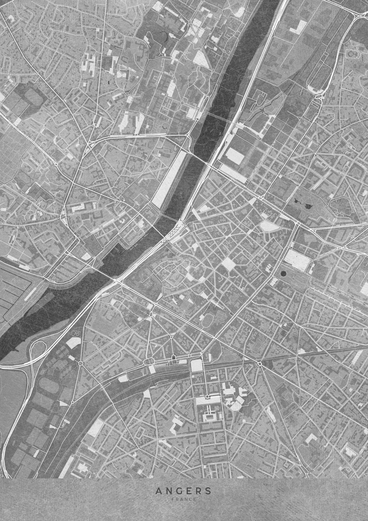 Gray vintage map of Angers downtown France Poster och Canvastavla