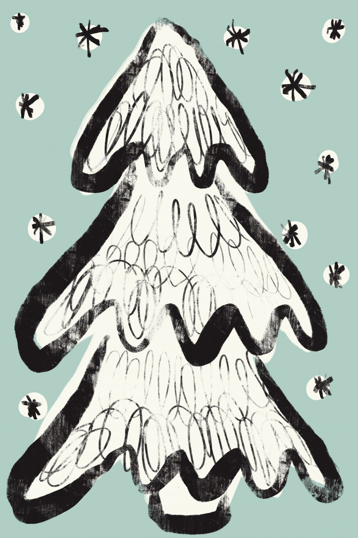 Christmastreeandsnow Babyblue Poster och Canvastavla