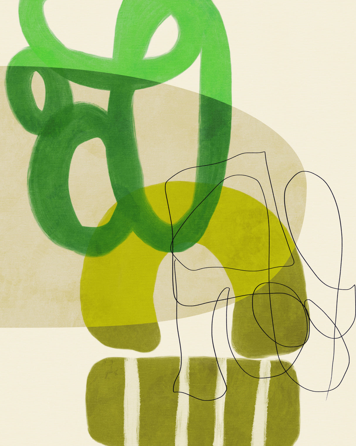 Painted Lines Green Tan 2 Kopie Poster och Canvastavla