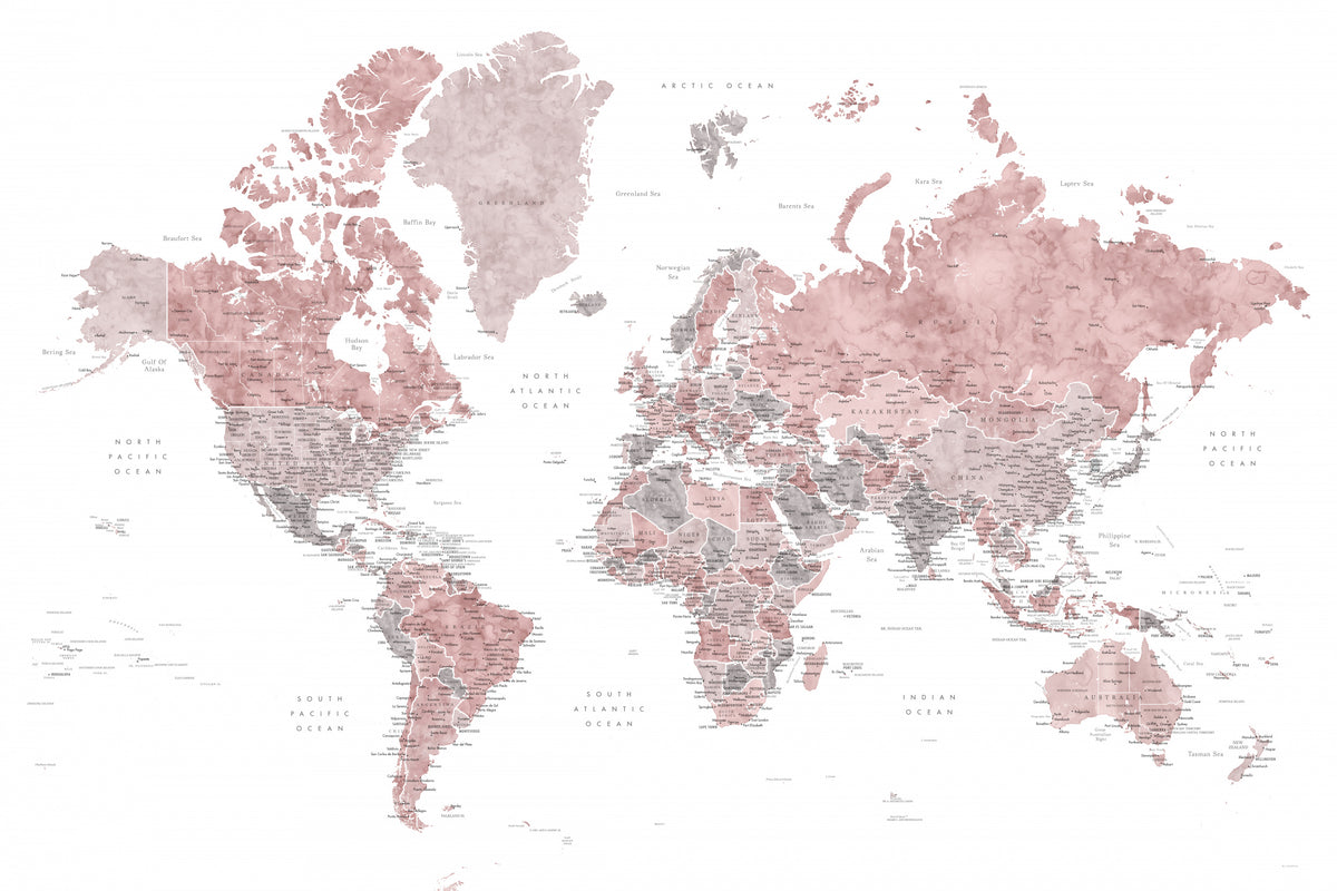 Detailed world map with cities, Piper Poster och Canvastavla