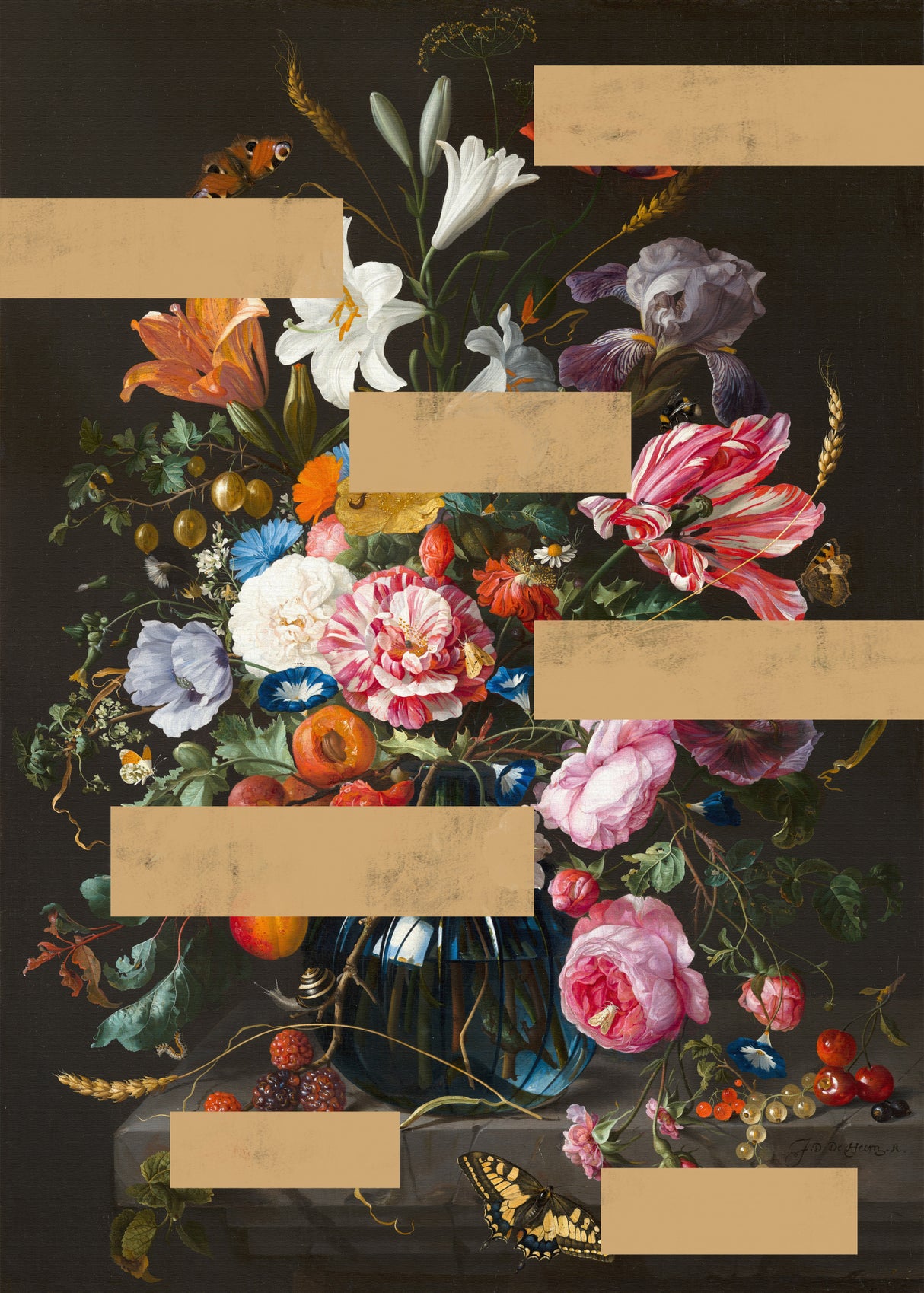 Bouquet of Vintage Oil Painting Flowers, Modern Collage Poster och Canvastavla