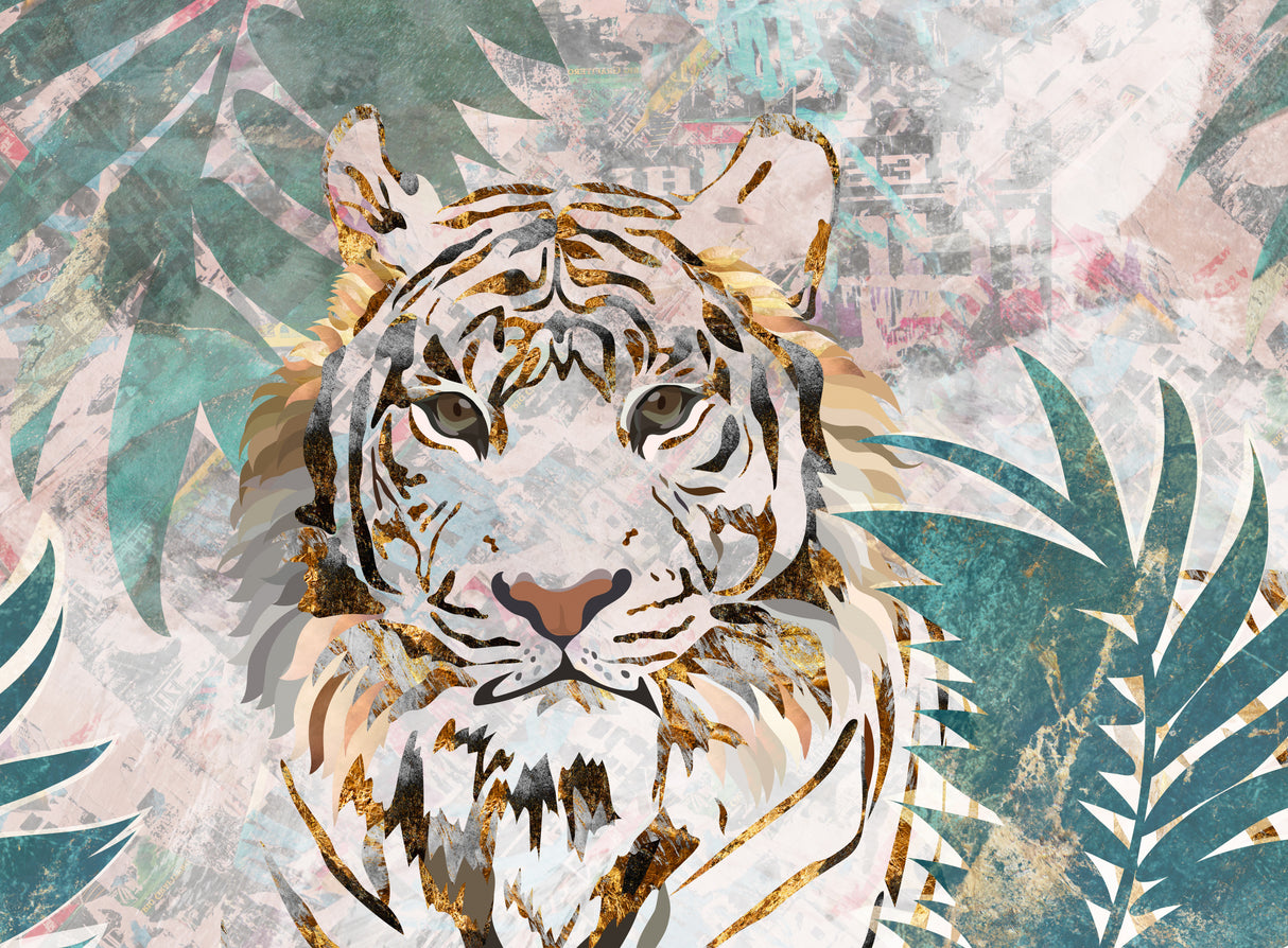 Tiger grunge tropical palm wall mural Poster och Canvastavla