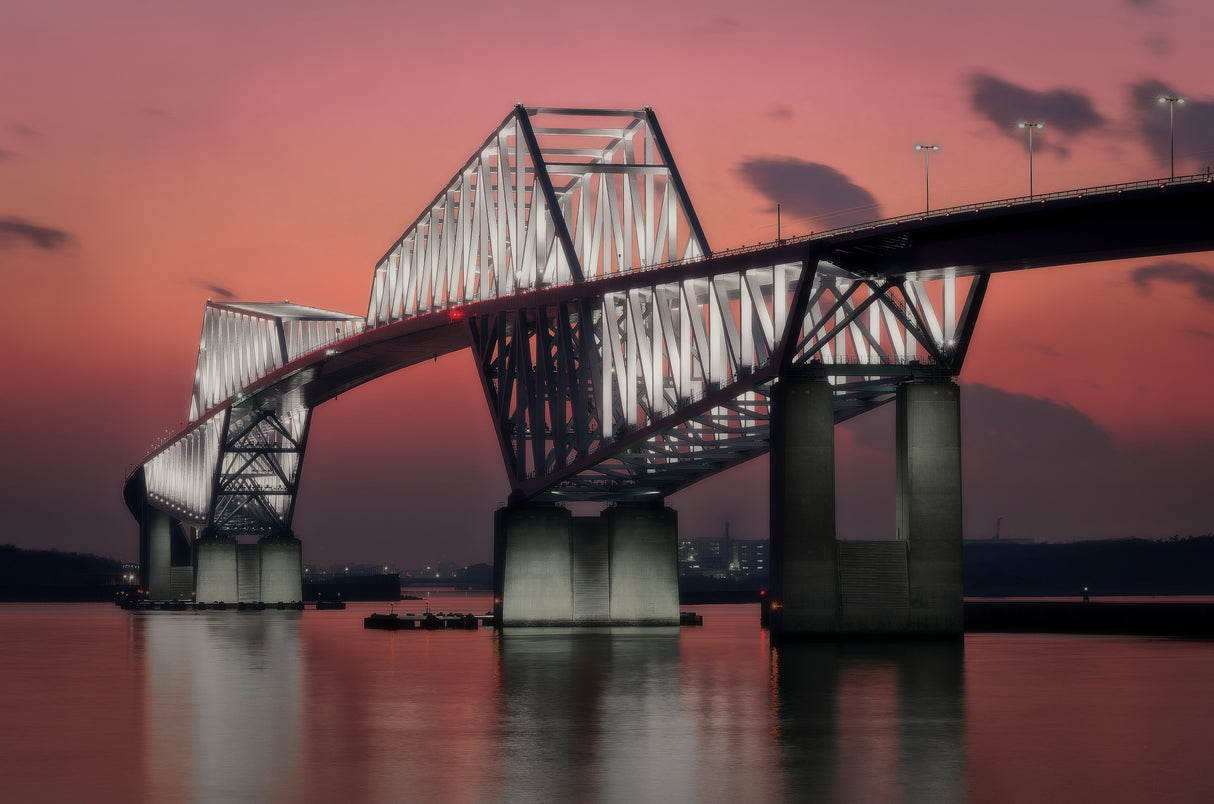 Tokyo Gate Bridge nestled in the setting sun. Poster och Canvastavla