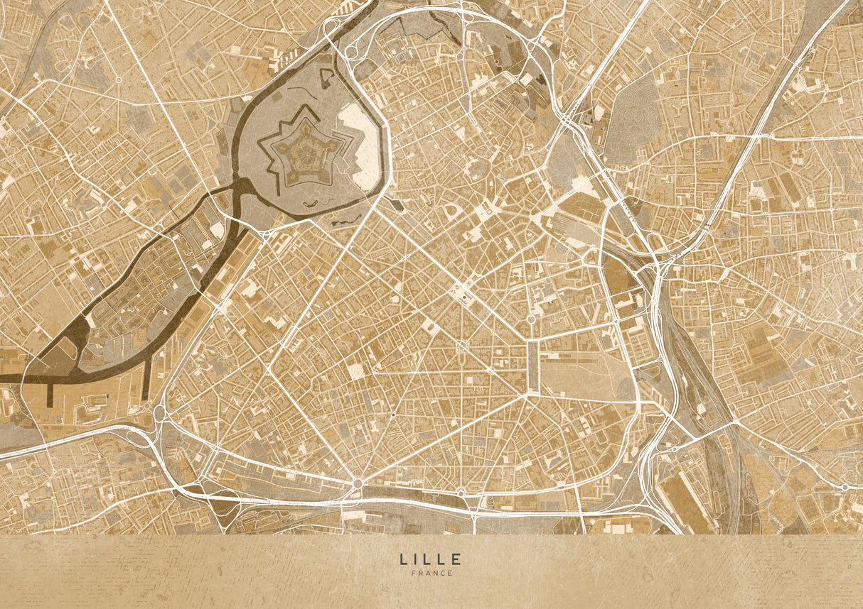 Sepia vintage map of Lille downtown France Poster och Canvastavla