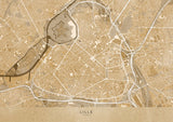 Sepia vintage map of Lille downtown France Poster och Canvastavla